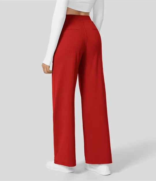 SOFTY - High-waisted pleated eco suit pants, side pockets