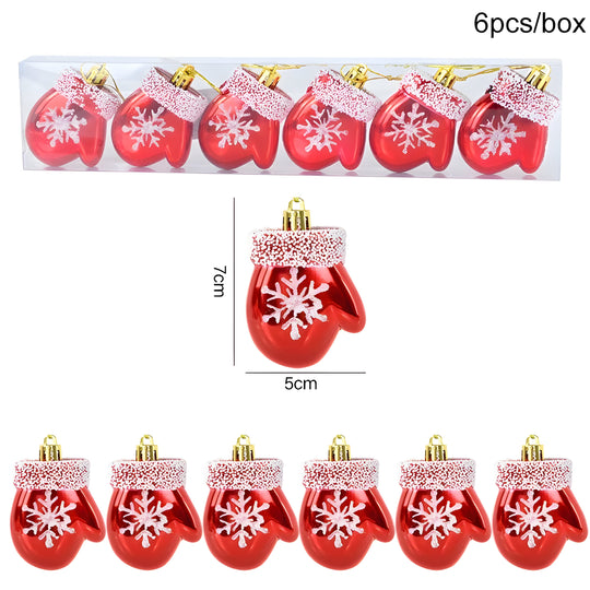 Starry | Set of 6 Christmas Tree Ornaments - Festive Decorations in Red Candy and Snowflake