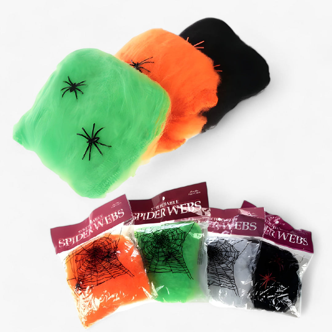 Webster | Halloween Spider Web - Stretchable Spider Web and Spiders for Sinister Party Accessories