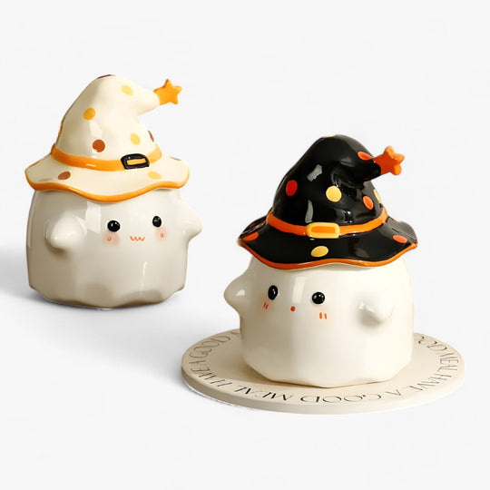 Nathalie | Fun Ghost Ceramic Mugs - Coffee Mugs with Lids for Halloween