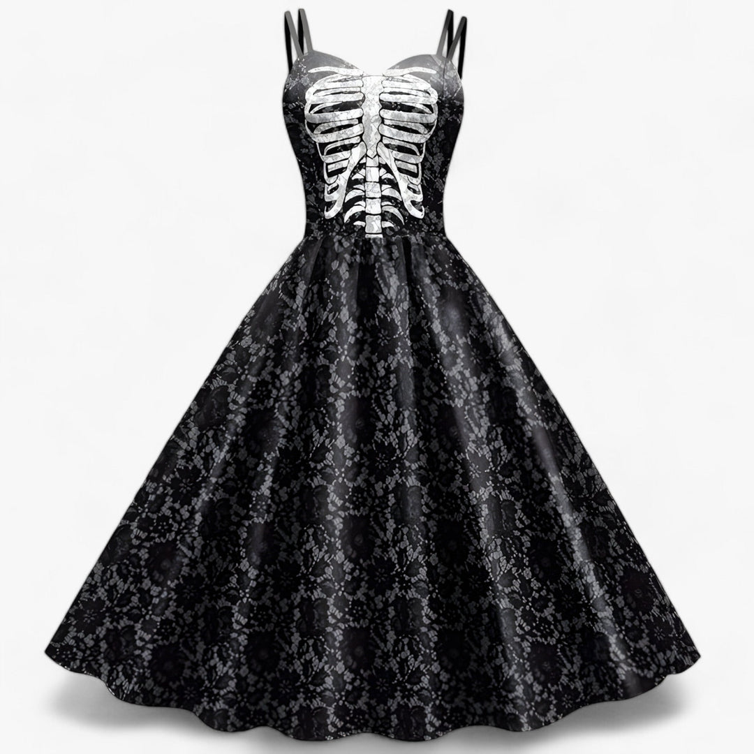 Dahlia | Gothic Printed Dress - Rockabilly & Horror Party Outfit