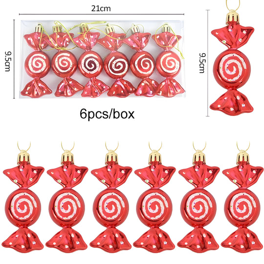 Starry | Set of 6 Christmas Tree Ornaments - Festive Decorations in Red Candy and Snowflake