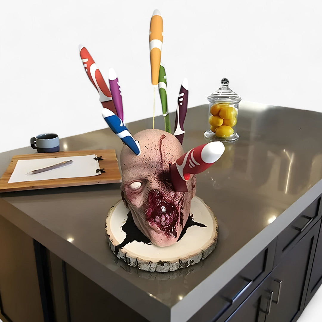 King | Skull-Shaped Kitchen Storage Rack - Knife Holder for Fruits and Halloween Decoration