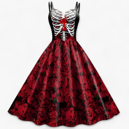 Dahlia | Gothic Printed Dress - Rockabilly & Horror Party Outfit