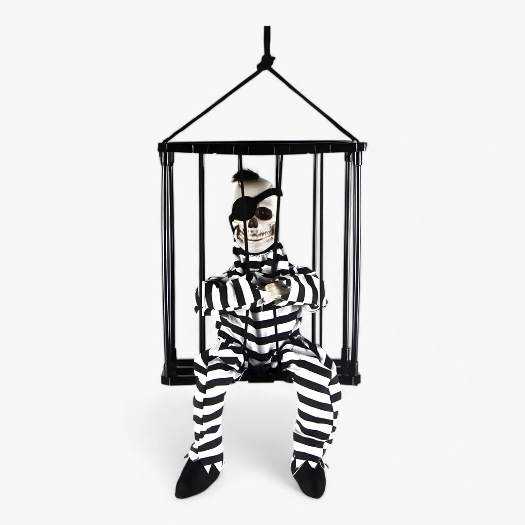 Alice | Animatronic Talking Prisoner Skeleton - Decorazione spaventosa per Halloween con luci e suoni