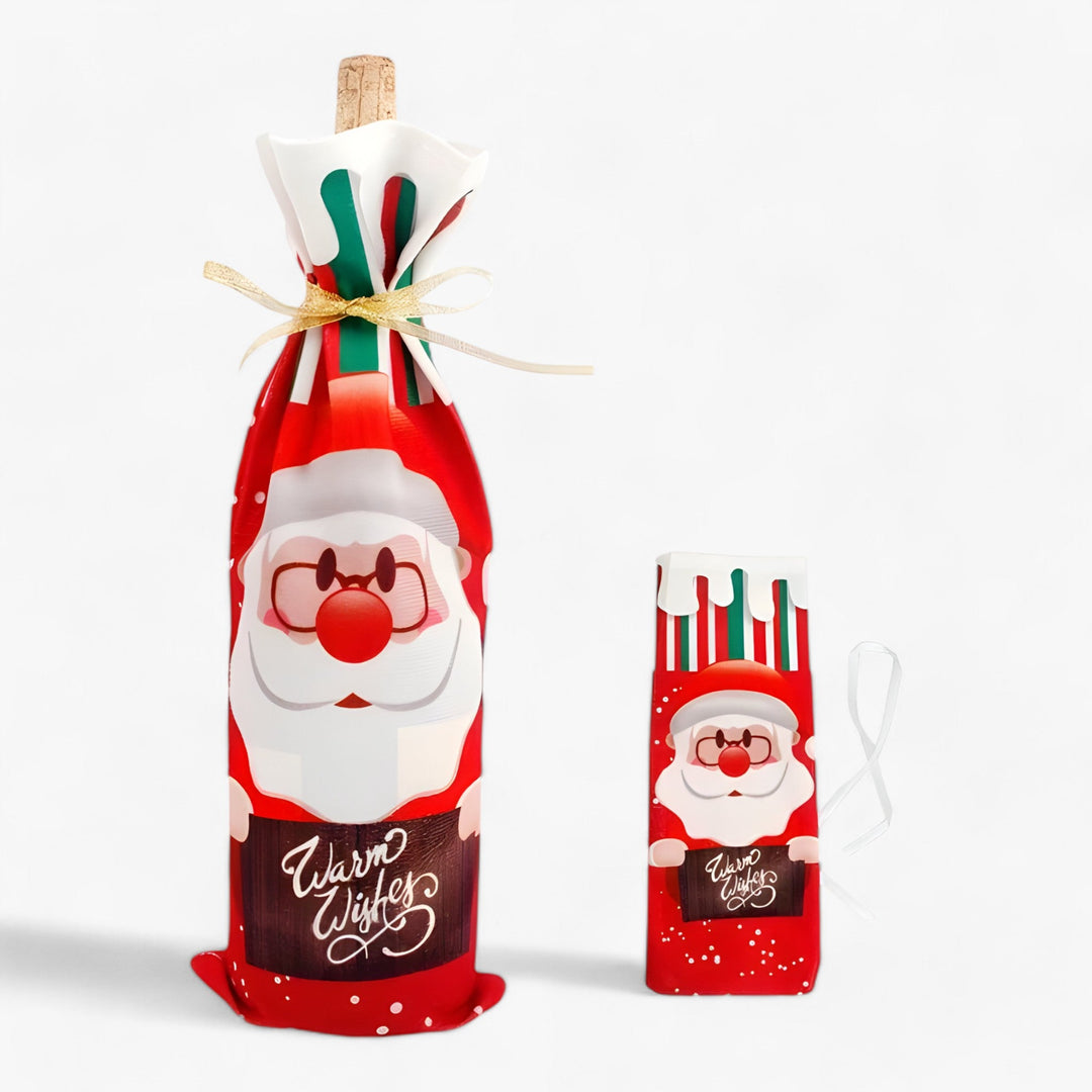 FengRise Decorazione | Copribottiglia Babbo Natale - Porta calze di Natale - Stoviglie di Natale - Regalo di Capodanno