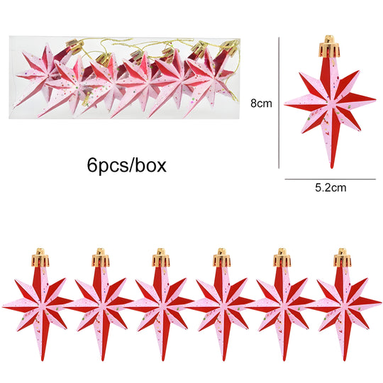 Starry | Set of 6 Christmas Tree Ornaments - Festive Decorations in Red Candy and Snowflake