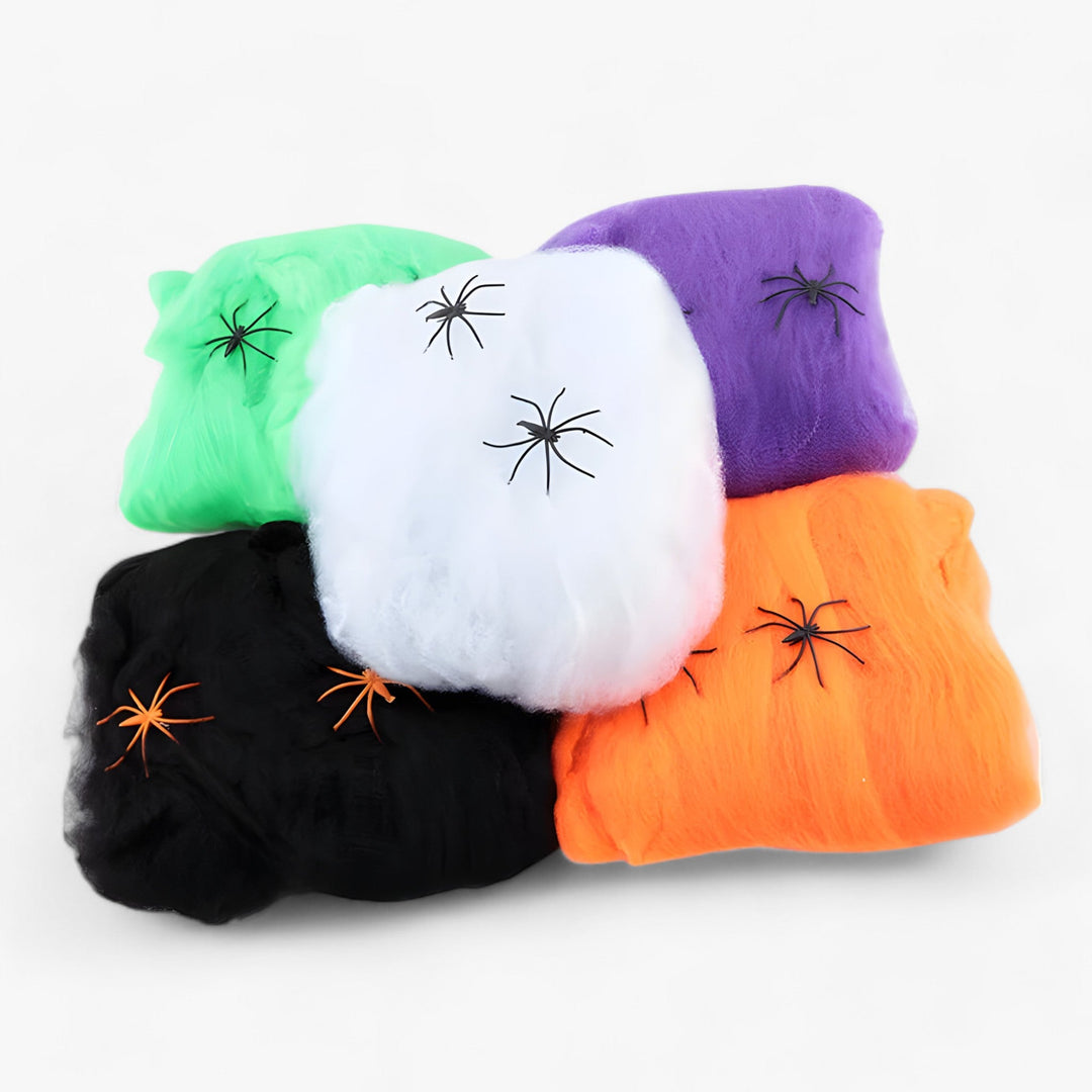 Webster | Halloween Spider Web - Stretchable Spider Web and Spiders for Sinister Party Accessories