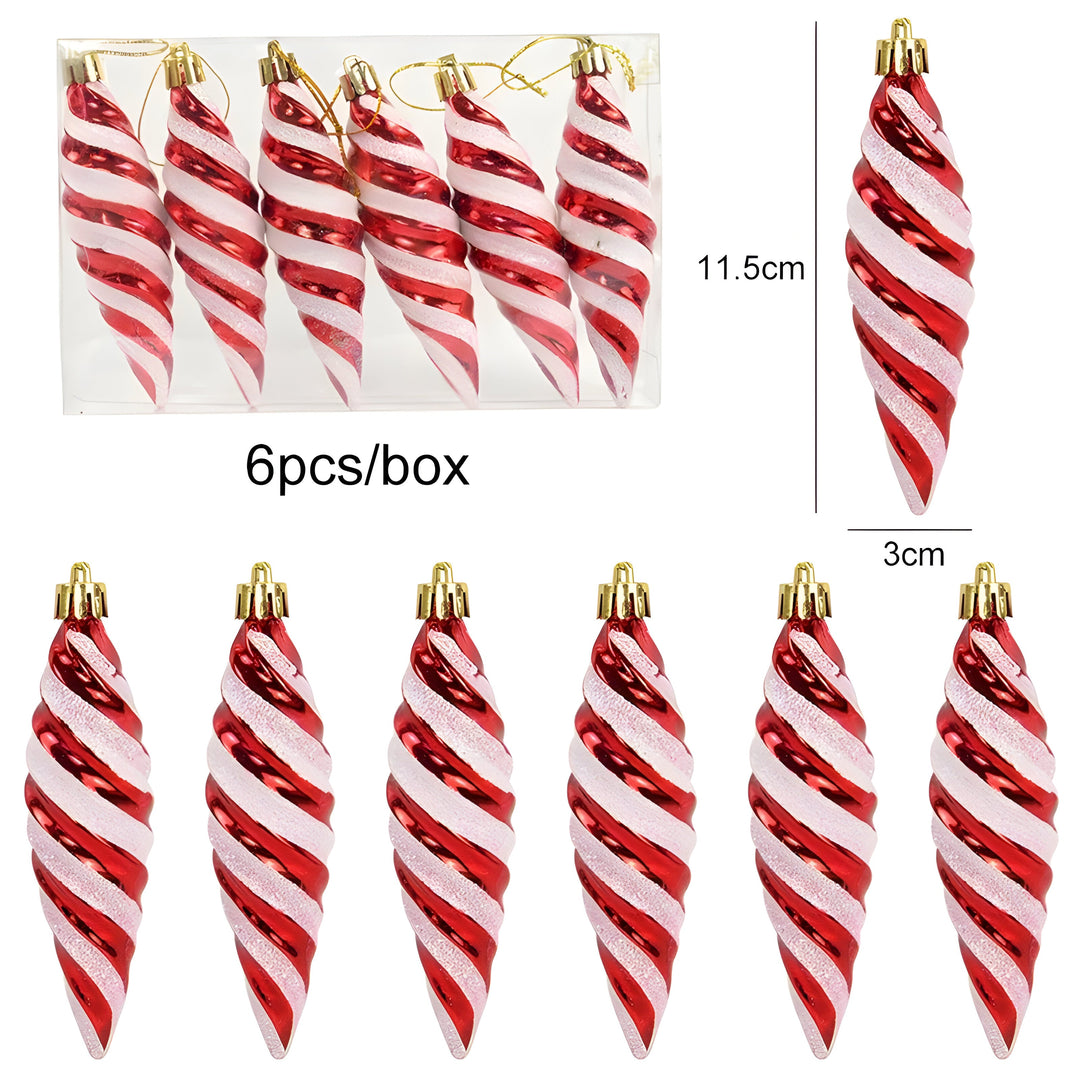 Starry | Set of 6 Christmas Tree Ornaments - Festive Decorations in Red Candy and Snowflake