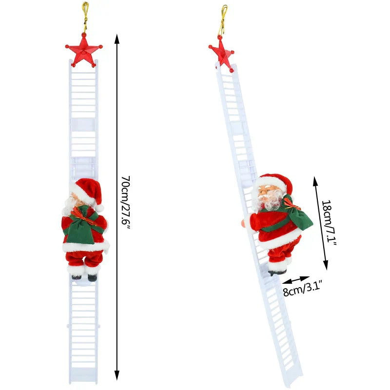 Bambola Babbo Natale arrampicatore Jolly con musica - Decorazione festiva per l'albero di Natale