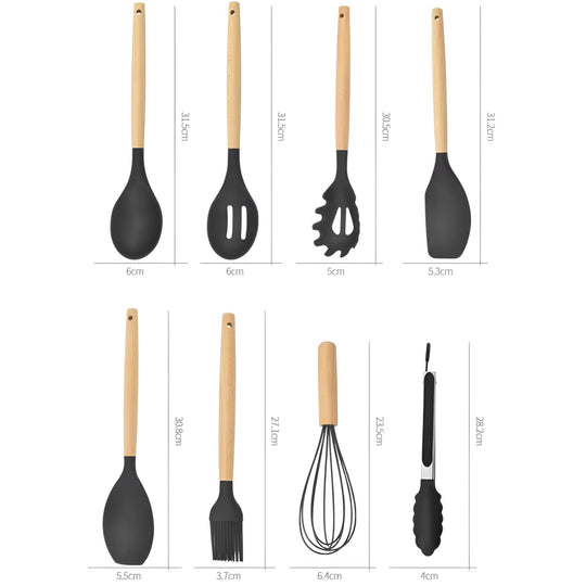 Set of 12 silicone kitchen utensils