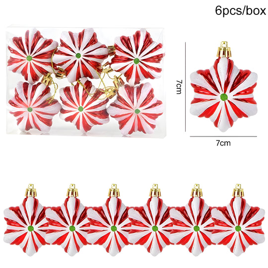 Starry | Set of 6 Christmas Tree Ornaments - Festive Decorations in Red Candy and Snowflake