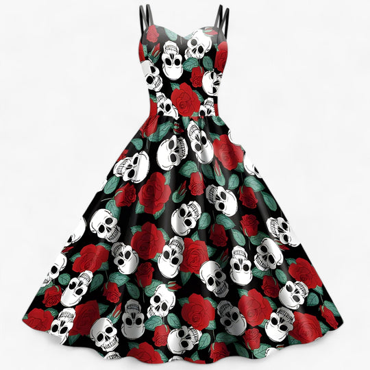 Dahlia | Gothic Printed Dress - Rockabilly & Horror Party Outfit