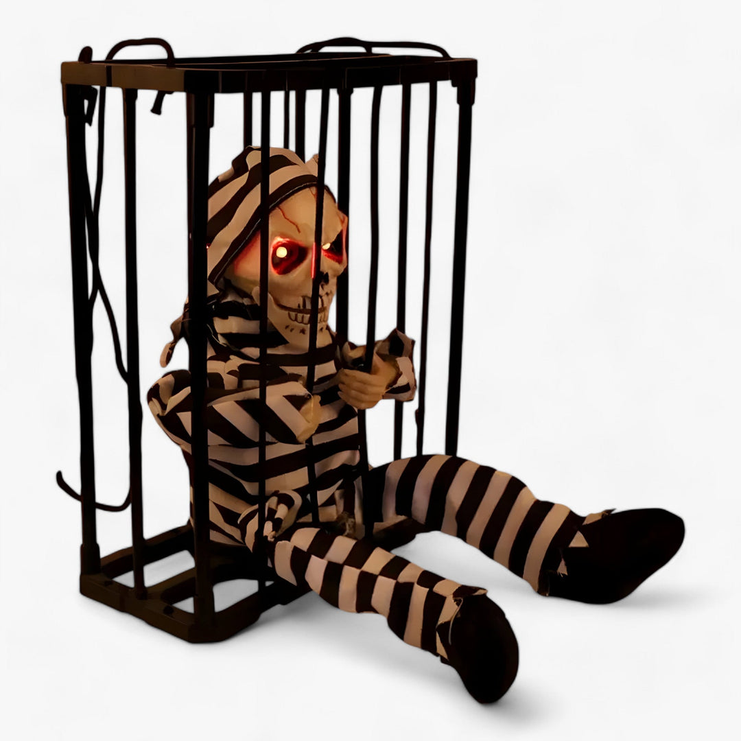 Alice | Animatronic Talking Prisoner Skeleton - Decorazione spaventosa per Halloween con luci e suoni