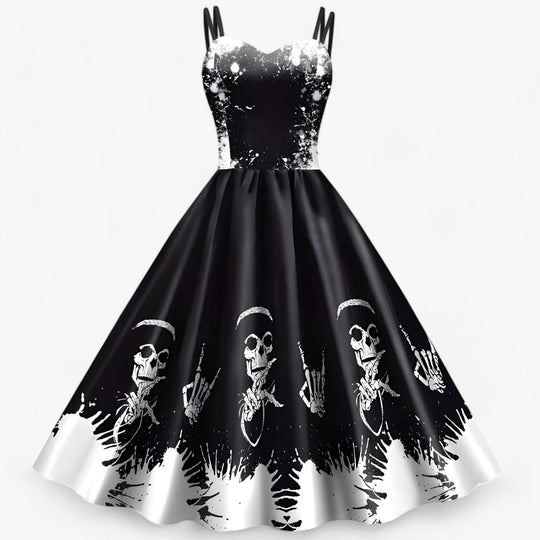 Dahlia | Gothic Printed Dress - Rockabilly & Horror Party Outfit