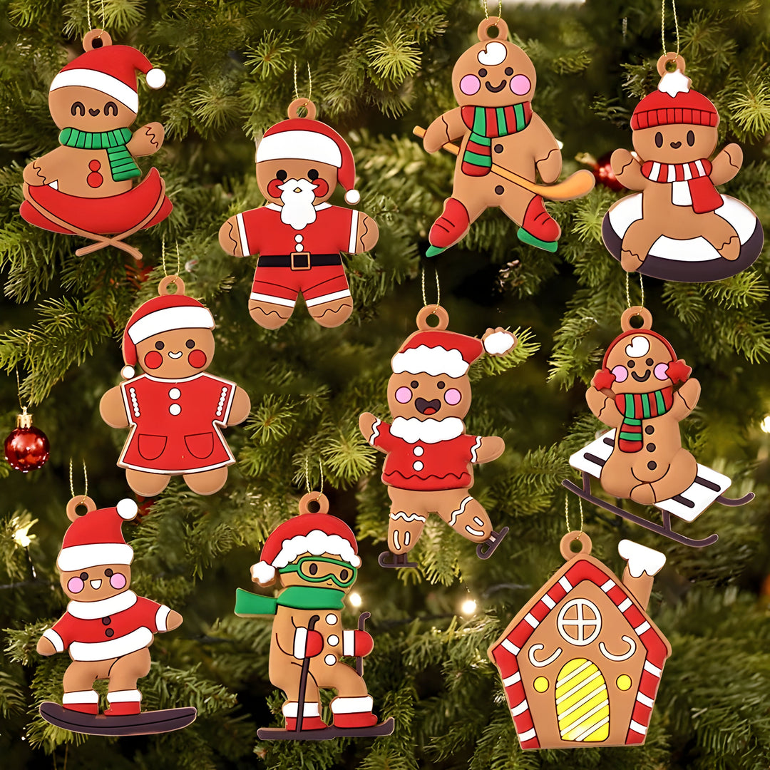 GingerBell | 10 Pcs Sports Gingerbread Man Pendants - Festive Tree Decorations