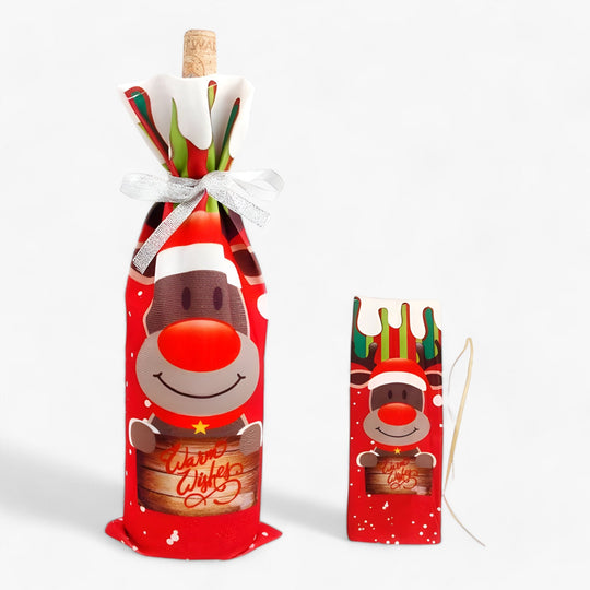 FengRise Decorazione | Copribottiglia Babbo Natale - Porta calze di Natale - Stoviglie di Natale - Regalo di Capodanno