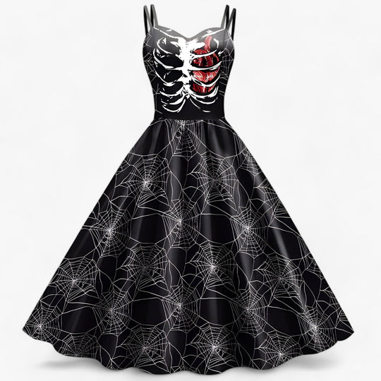 Dahlia | Gothic Printed Dress - Rockabilly & Horror Party Outfit