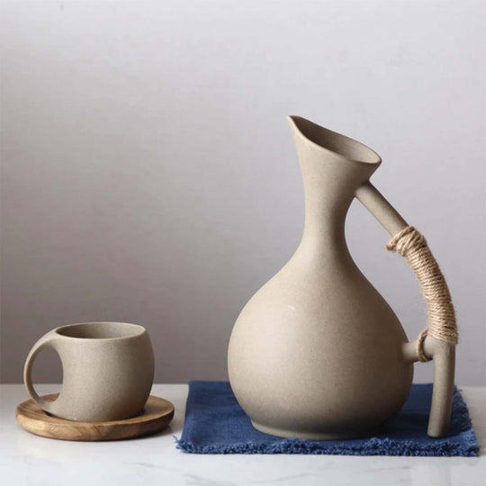 Elegant handcrafted ceramic jug with matte finish | Modern organic design | Perfect for serving drinks - matching cups available!