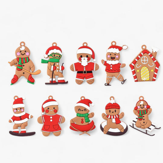 GingerBell | 10 Pcs Sports Gingerbread Man Pendants - Festive Tree Decorations