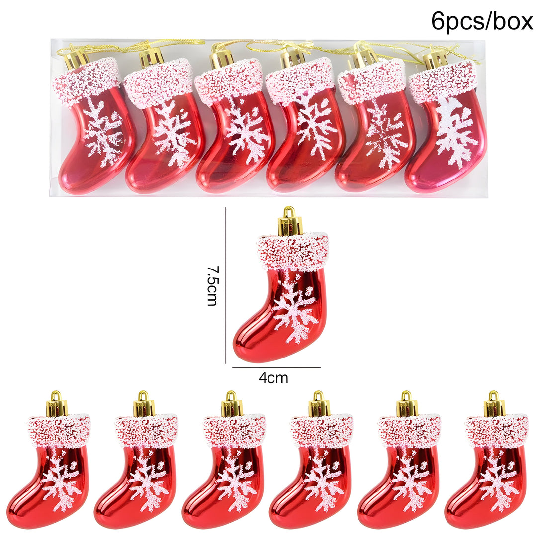 Starry | Set of 6 Christmas Tree Ornaments - Festive Decorations in Red Candy and Snowflake