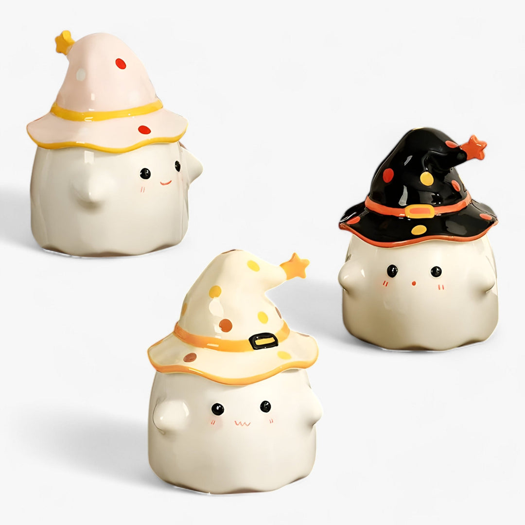 Nathalie | Fun Ghost Ceramic Mugs - Coffee Mugs with Lids for Halloween