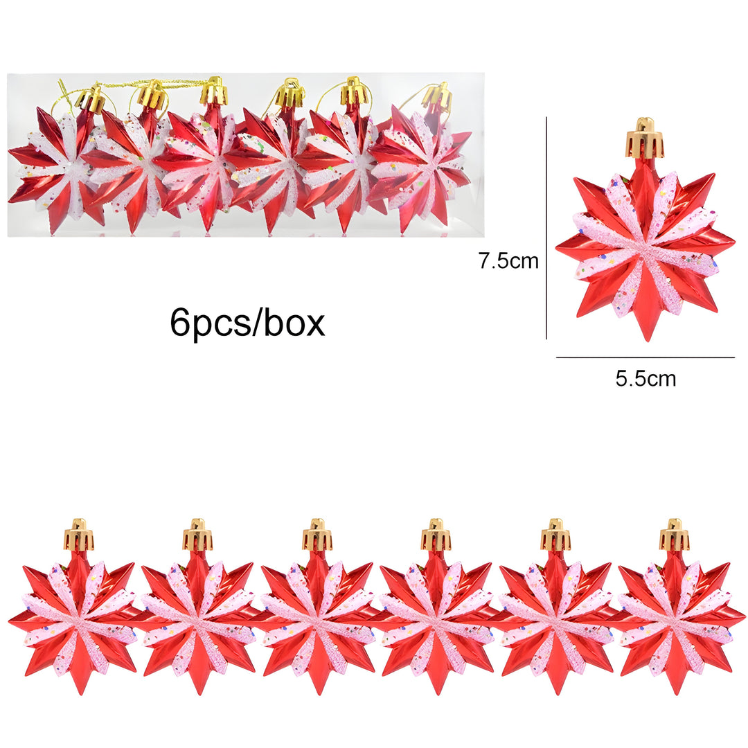 Starry | Set of 6 Christmas Tree Ornaments - Festive Decorations in Red Candy and Snowflake