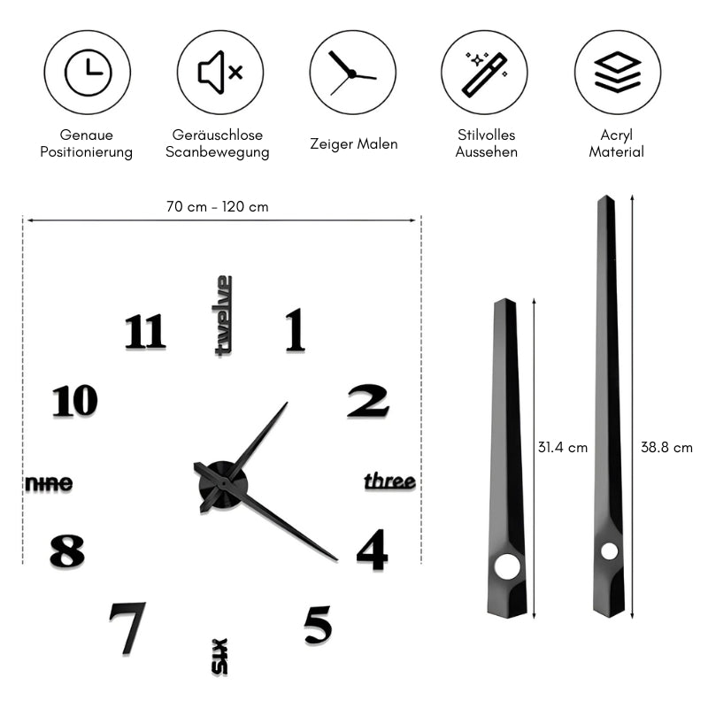 Modern DIY frameless wall clock - Customize your time