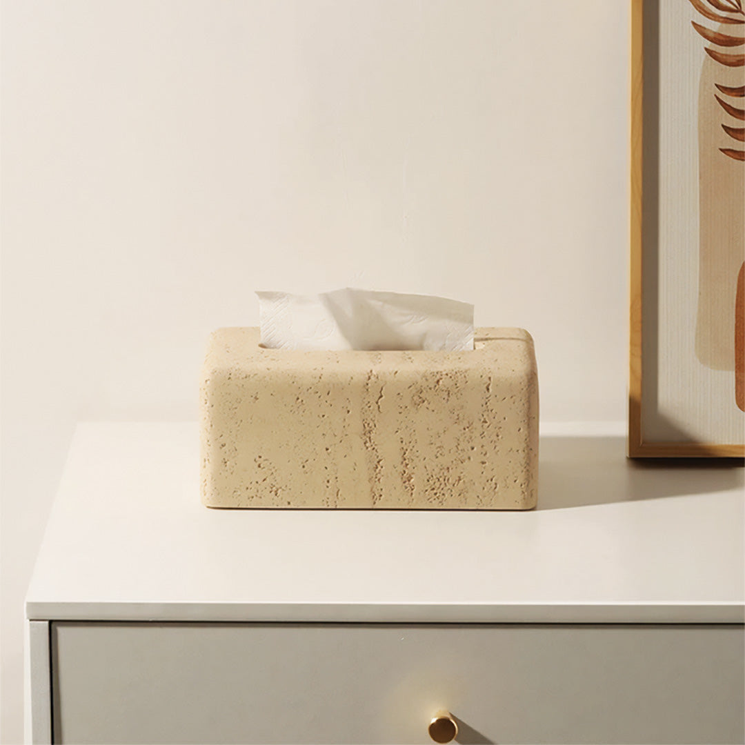 Elegant natural travertine tissue box