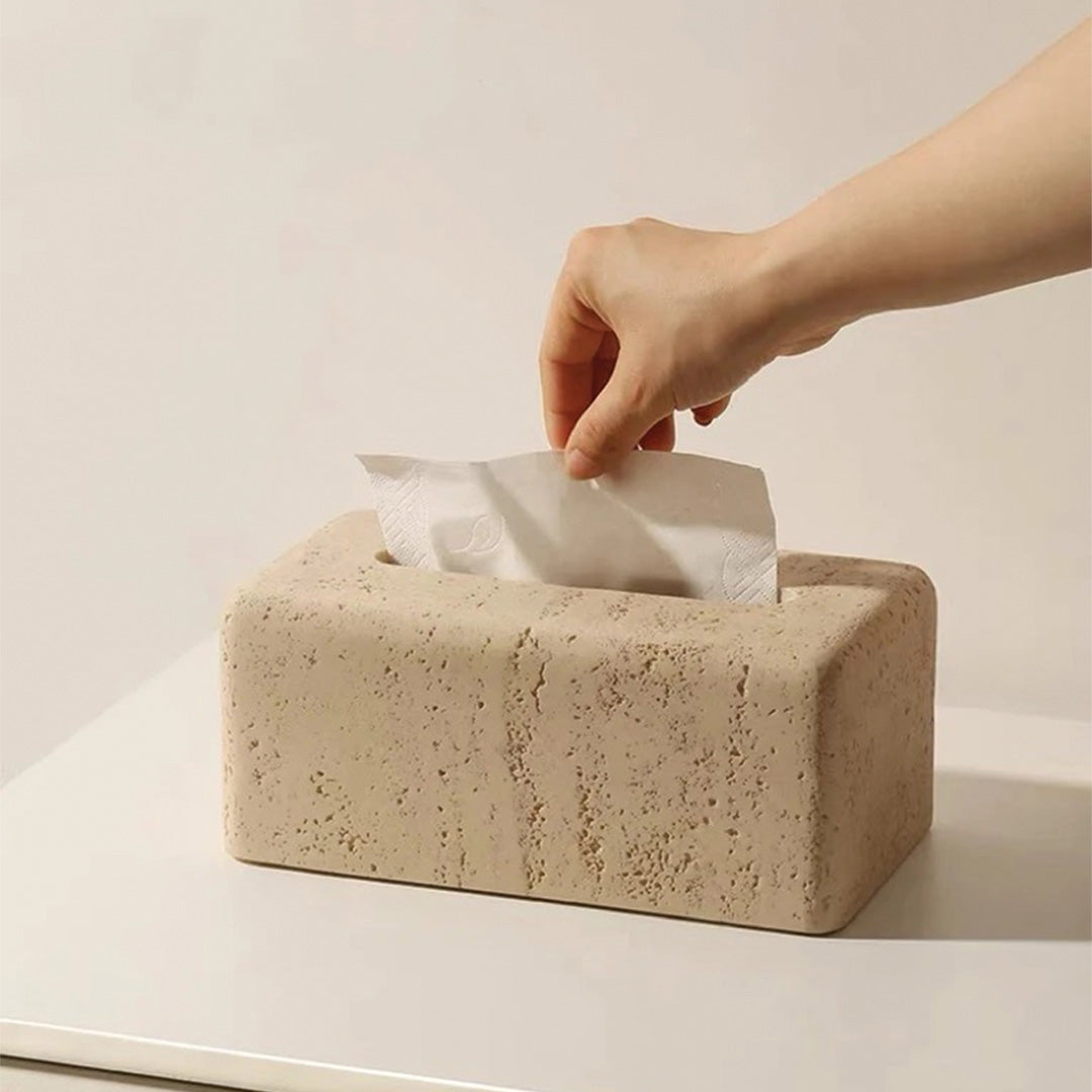 Elegant natural travertine tissue box