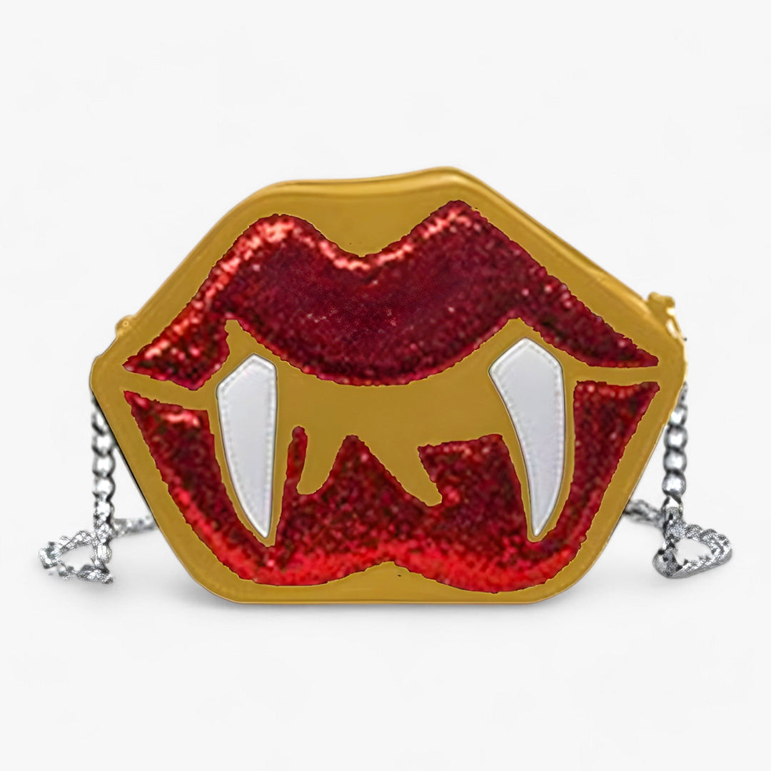 Bane | Gothic Funny Tooth Lip Borsa a tracolla - Borsa in pelle PU glitterata per Halloween