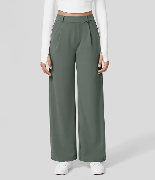 SOFTY - High-waisted pleated eco suit pants, side pockets