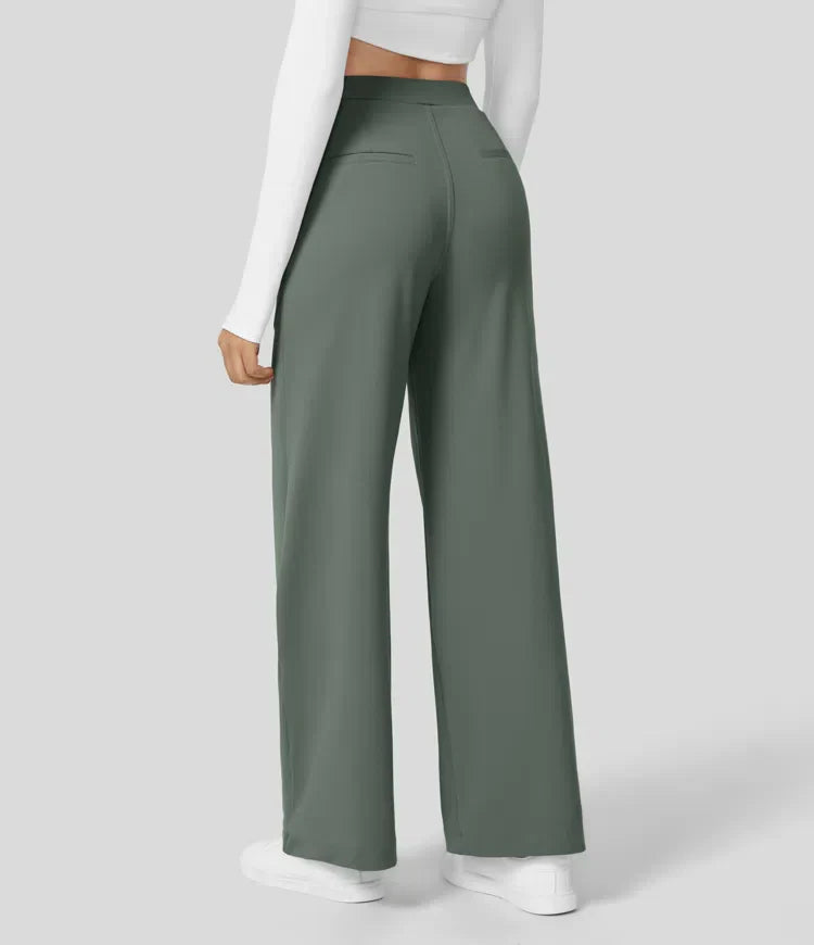 SOFTY - High-waisted pleated eco suit pants, side pockets