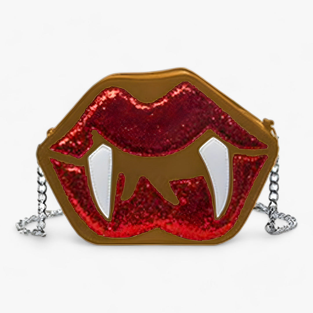 Bane | Gothic Funny Tooth Lip Borsa a tracolla - Borsa in pelle PU glitterata per Halloween