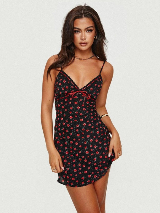 Sophie | Mini Dress with Floral Bow - Soft & Feminine