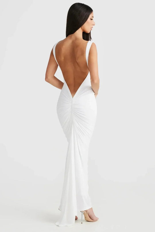 Long Draped and Fitted Dress without Back | Elegant and Fitted