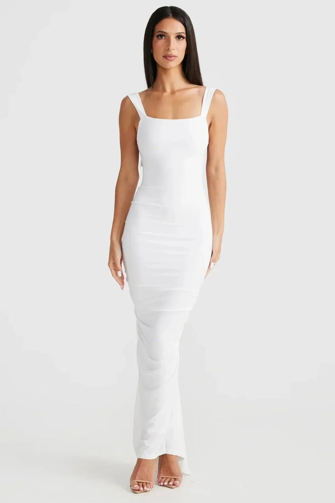 Long Draped and Fitted Dress without Back | Elegant and Fitted