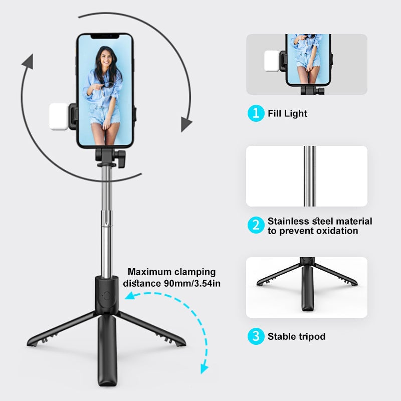 Bluetooth selfie stick with 6-in-1 cable