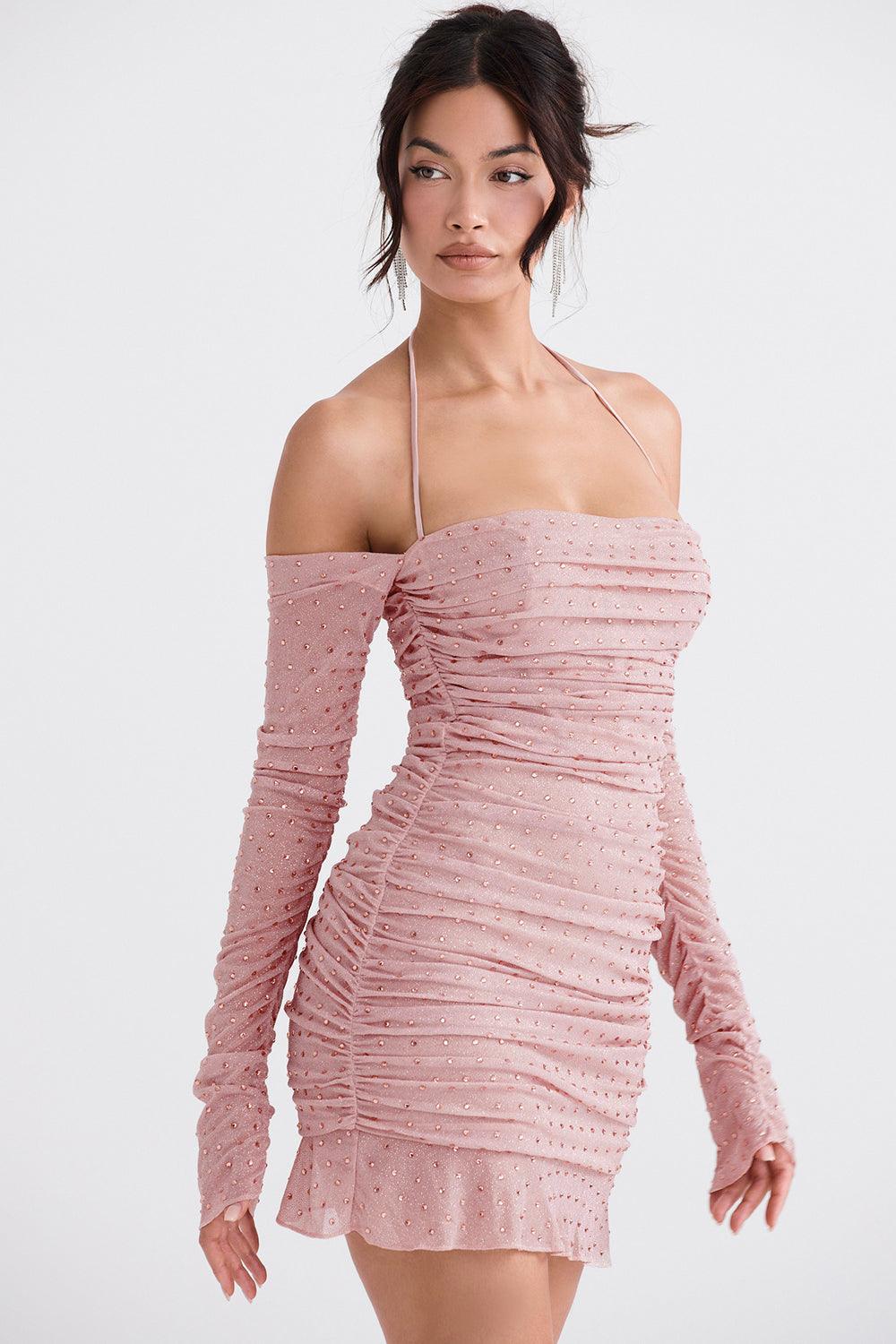 Rosalie | Soft Pink Crystal Dress - Sparkling Elegance