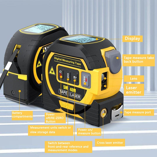 3-in-1 Tape Measure | Rangefinder - Precise Measurement with Infrared Laser