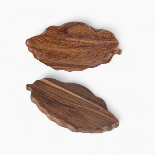 Artistic wooden serving platter with walnut leaves | Eco-friendly elegance for desserts, snacks, and jewelry