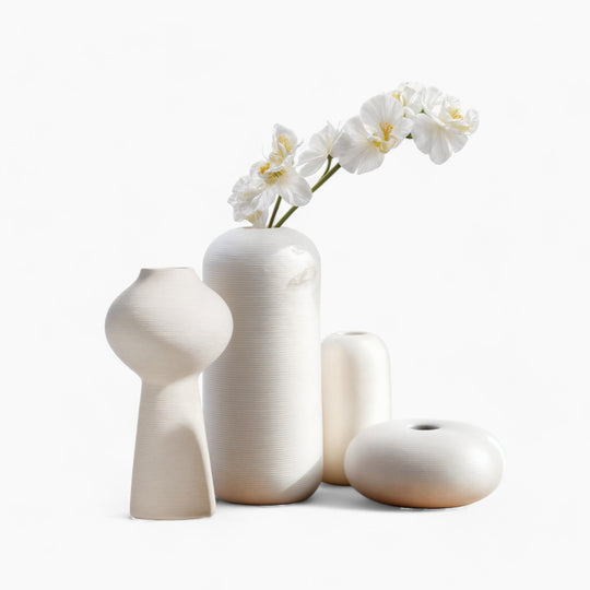 Elegant White Handmade Ceramic Vase with Unique Ring Sculpture - Perfect for Plant and Flower Decoration