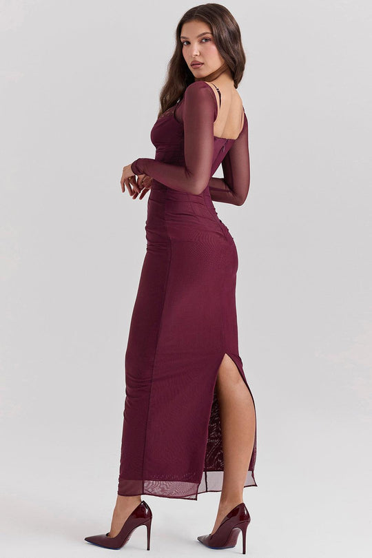 Dark Red Maxi Dress with Long Sleeves | Bold and Elegant