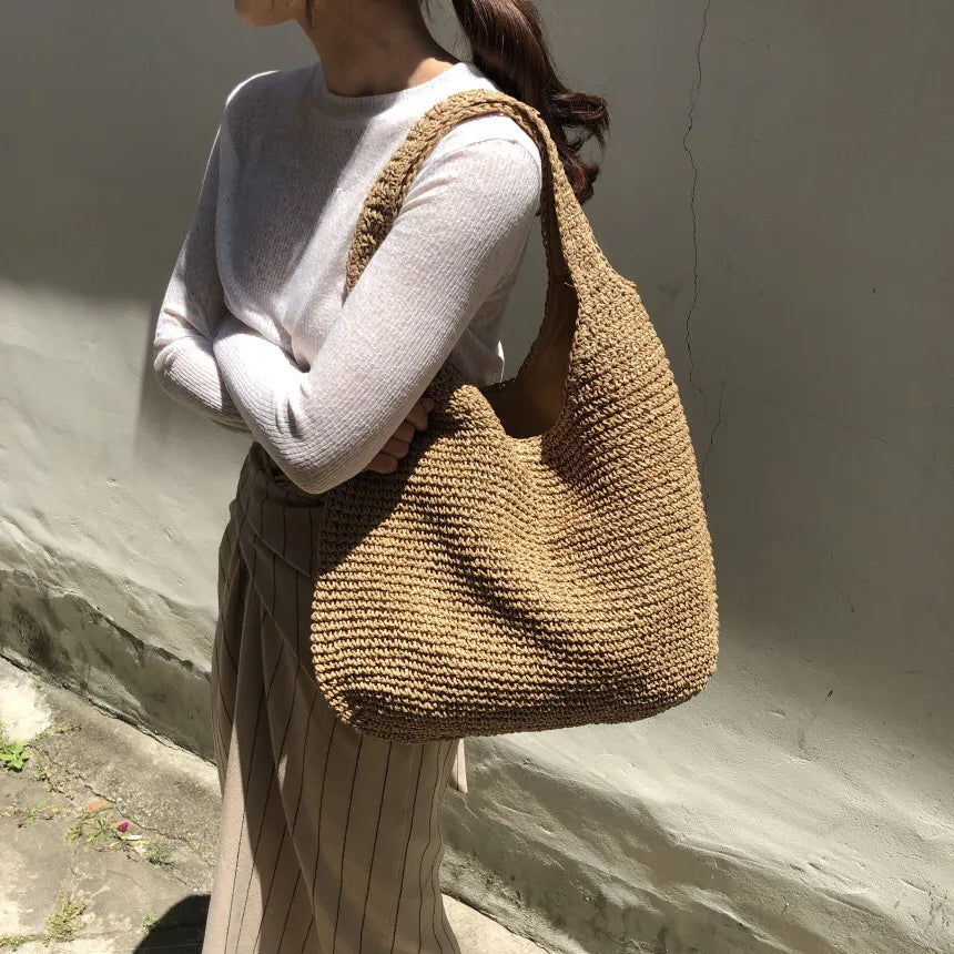 Woven rattan beach bag