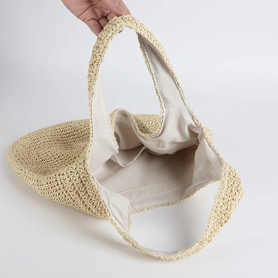 Woven rattan beach bag