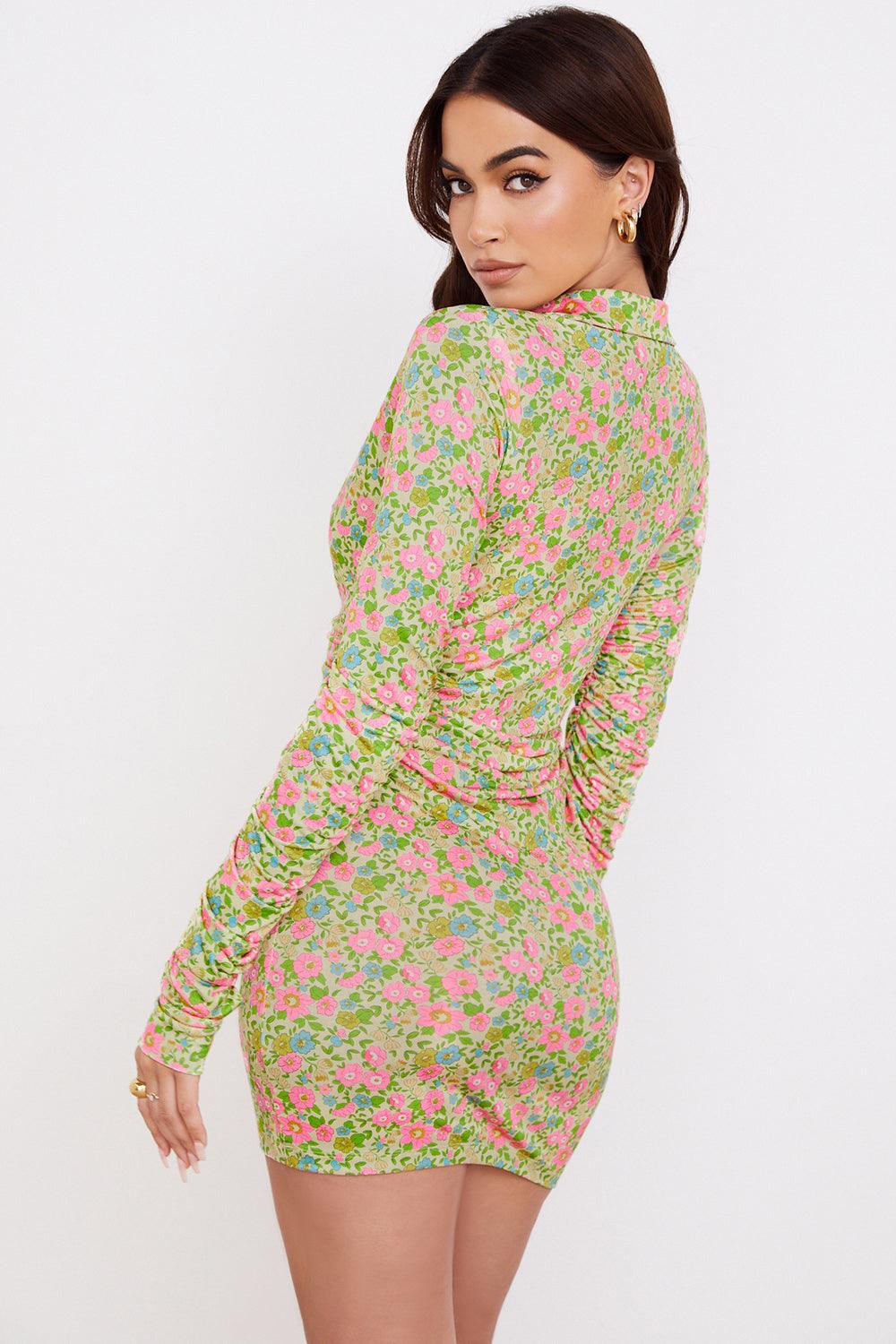 Elise | Vintage Mini Floral Shirt Dress - Classic & Charming