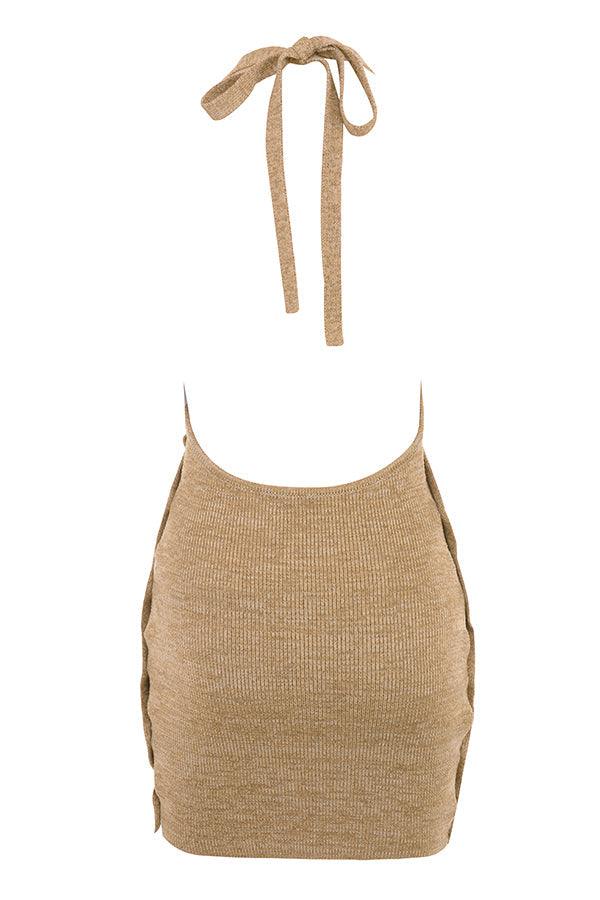 Zara | Sand Halter Mini Knit Dress - Casual & Chic