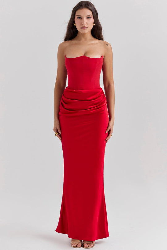 Elegant Strapless Corset Maxi Dress | Classic Glamour for the Evening