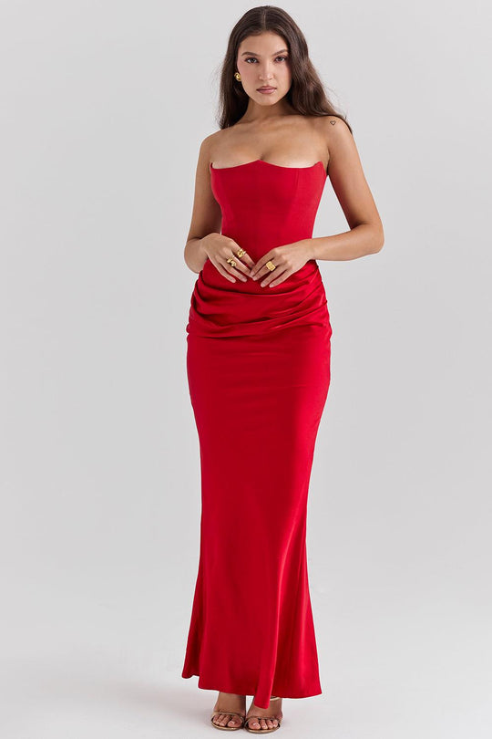 Elegant Strapless Corset Maxi Dress | Classic Glamour for the Evening