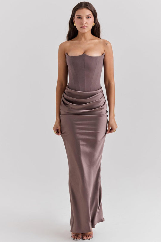 Elegant Strapless Corset Maxi Dress | Classic Glamour for the Evening